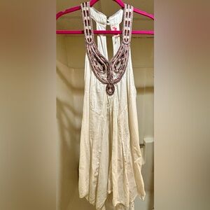 Free People Cream Embroidered Lace Bottom Tier Sleeveless Dress Size Small